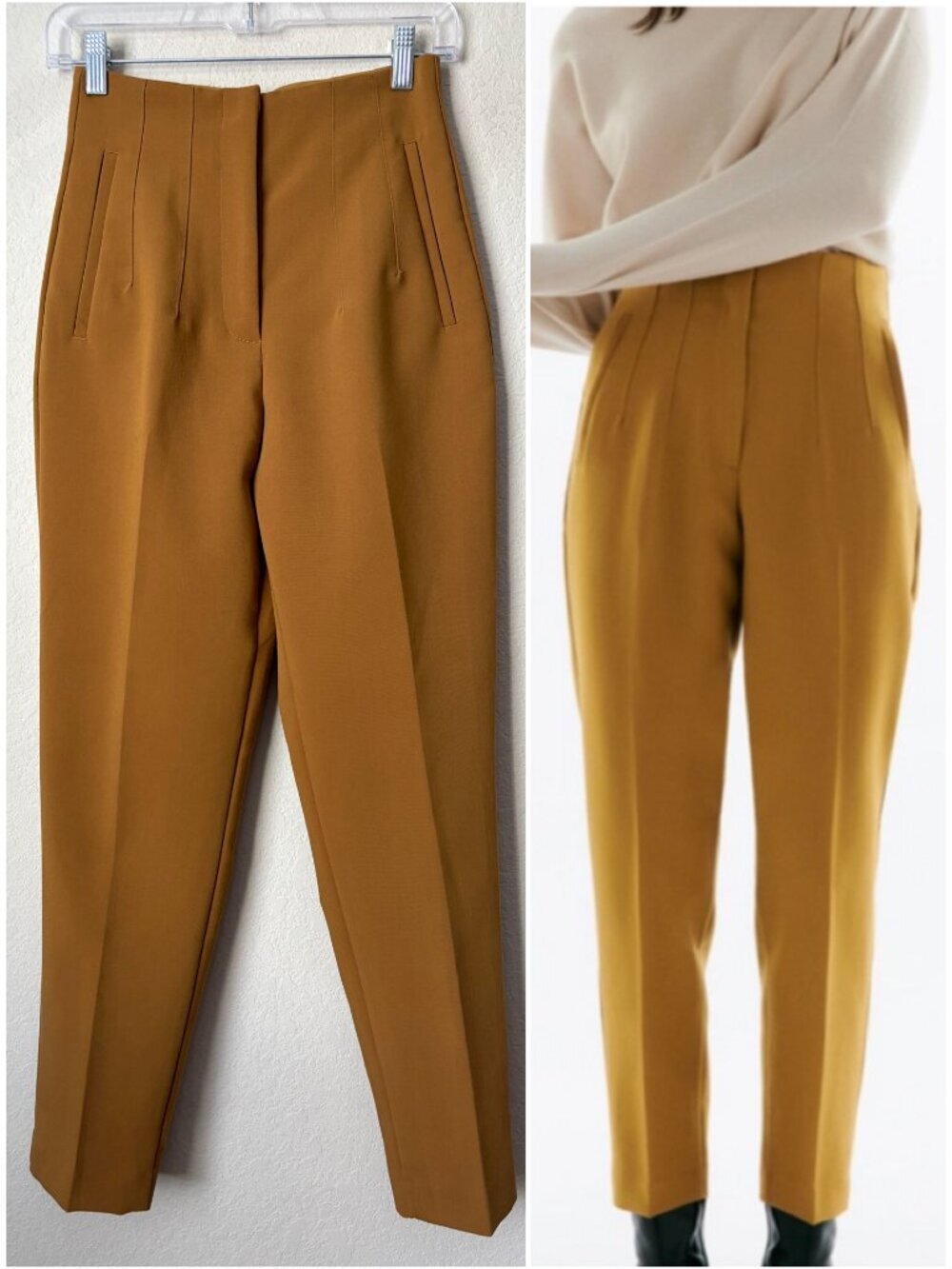 High-Waist Tapered Dress Pants in Mustard